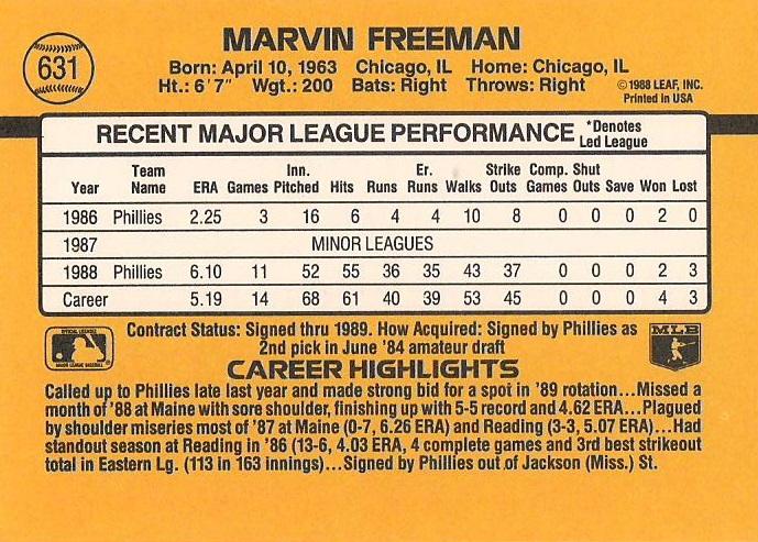 Marvin Freeman  baseball card collectible - Main Image 2