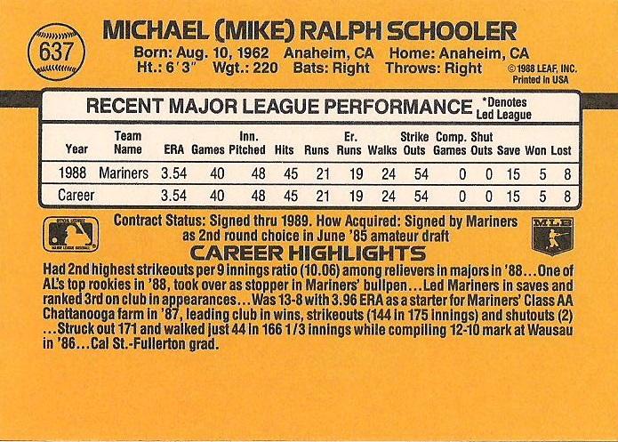 Mike Schooler  baseball card collectible - Main Image 2
