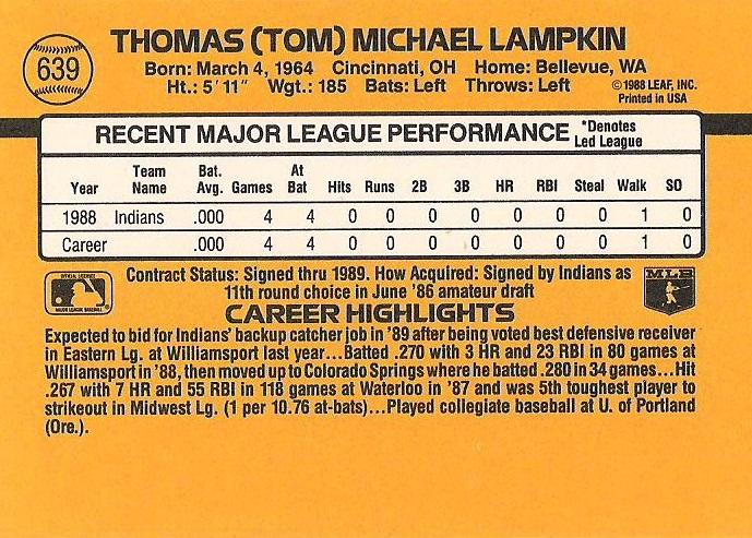 Tom Lampkin  baseball card collectible - Main Image 2