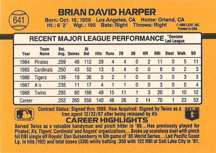 Brian Harper  baseball card collectible - Main Image 2