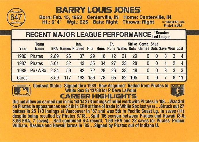 Barry Jones  baseball card collectible - Main Image 2
