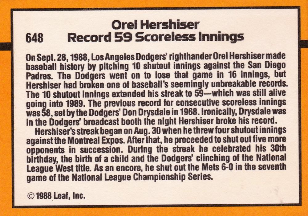 Orel Hershiser  baseball card collectible - Main Image 2