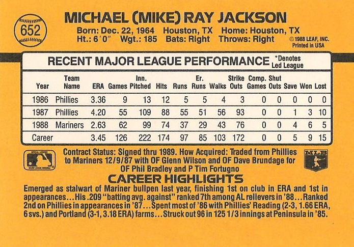 Mike Jackson  baseball card collectible - Main Image 2