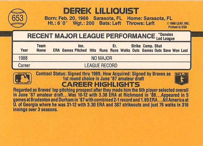 Derek Lilliquist  baseball card collectible - Main Image 2