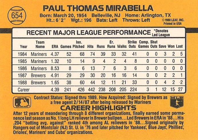 Paul Mirabella  baseball card collectible - Main Image 2