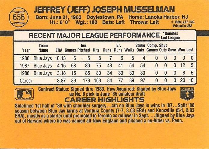 Jeff Musselman  baseball card collectible - Main Image 2