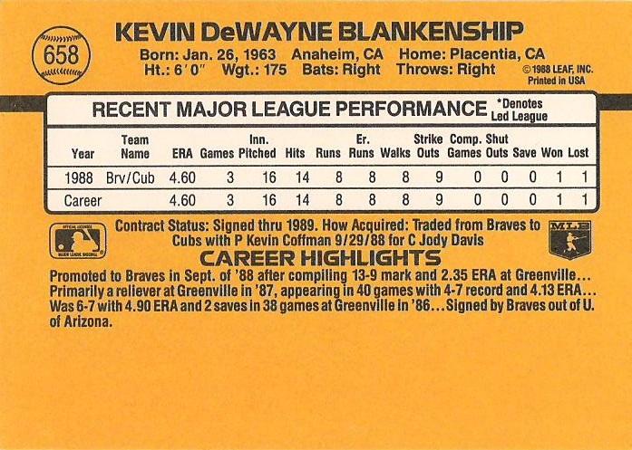 Kevin Blankenship  baseball card collectible - Main Image 2