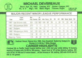 Mike Devereaux  baseball card collectible - Main Image 2