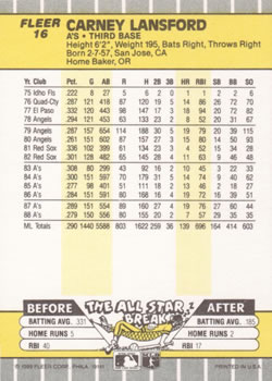 Carney Lansford  baseball card collectible - Main Image 2