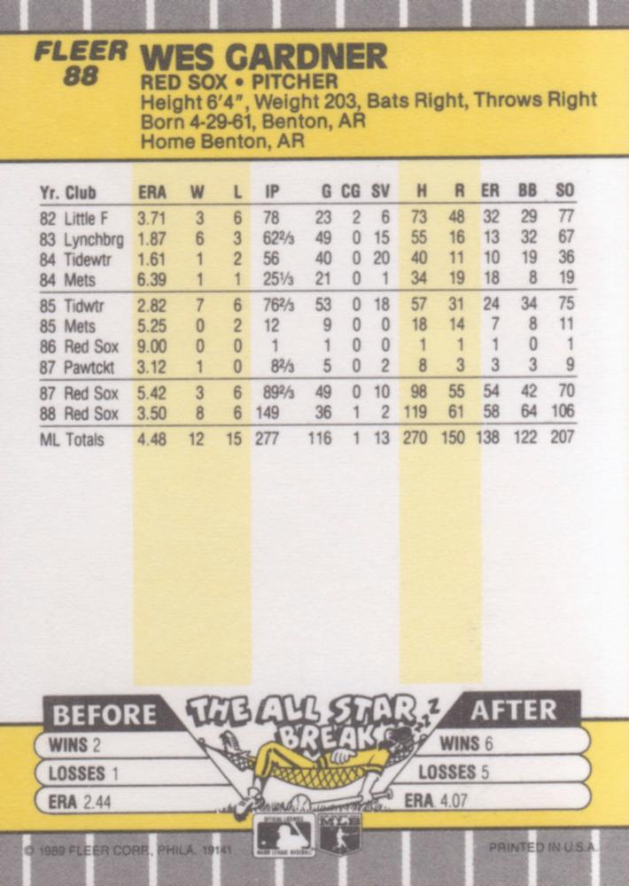 Wes Gardner  baseball card collectible - Main Image 2