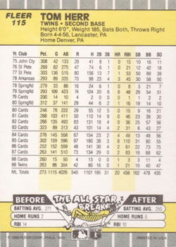 Tom Herr  baseball card collectible - Main Image 2