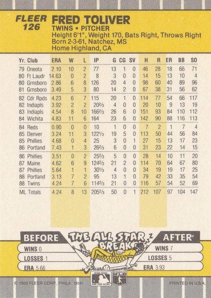 Fred Toliver  baseball card collectible - Main Image 2