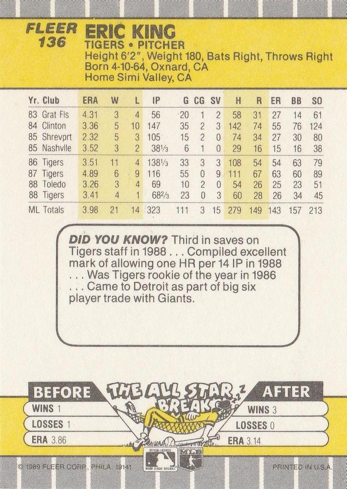 Eric King  baseball card collectible - Main Image 2