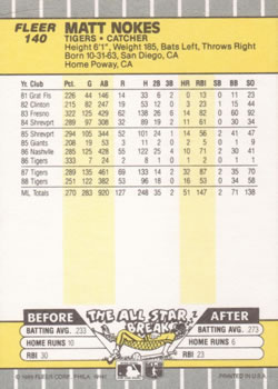 Matt Nokes  baseball card collectible - Main Image 2