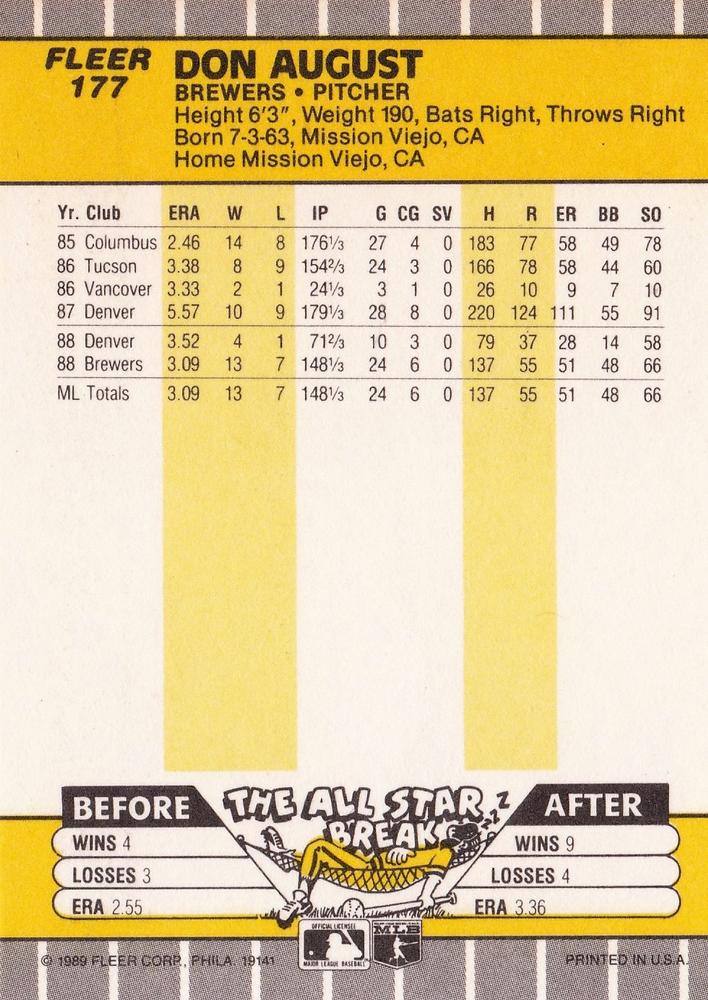 Don August  baseball card collectible - Main Image 2