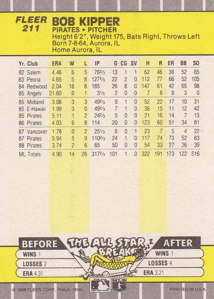 Bob Kipper  baseball card collectible - Main Image 2