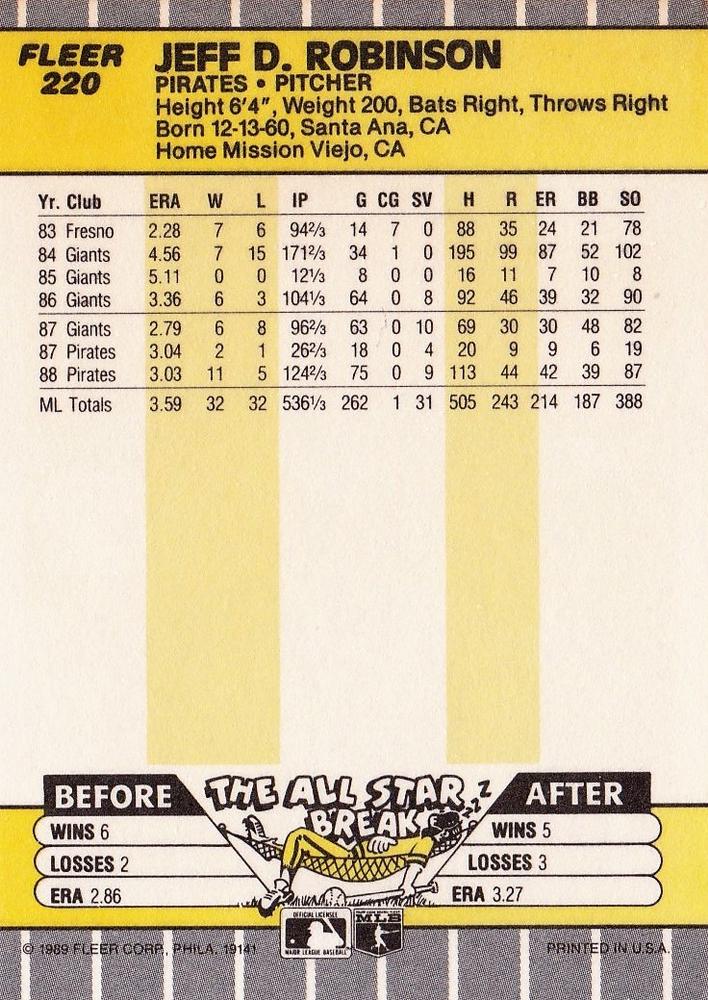 Jeff Robinson  baseball card collectible - Main Image 2