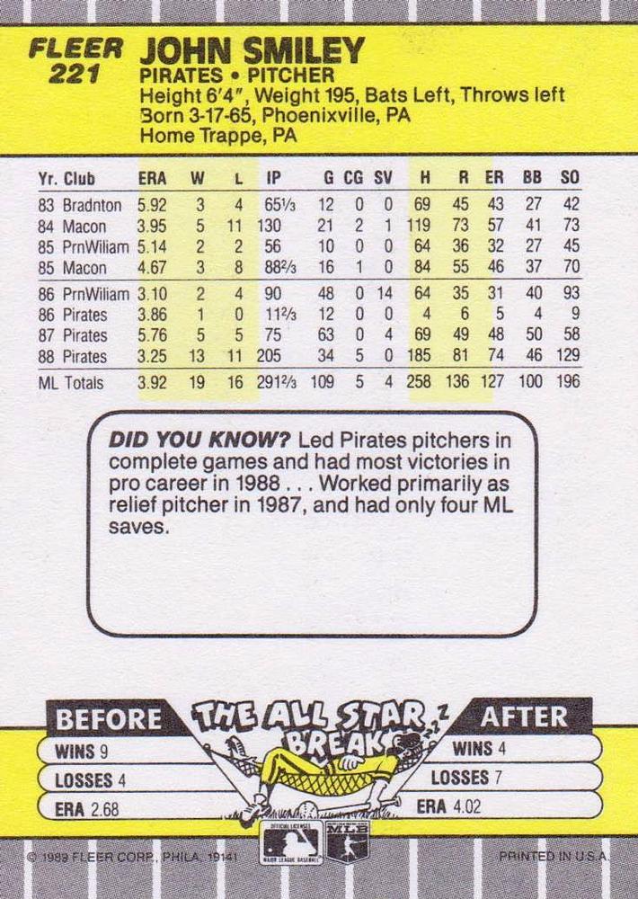 John Smiley  baseball card collectible - Main Image 2