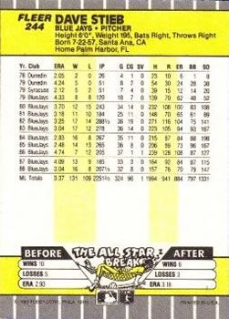 Dave Stieb  baseball card collectible - Main Image 2