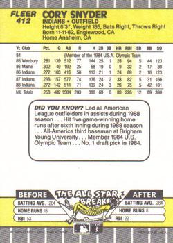 Cory Snyder  baseball card collectible - Main Image 2