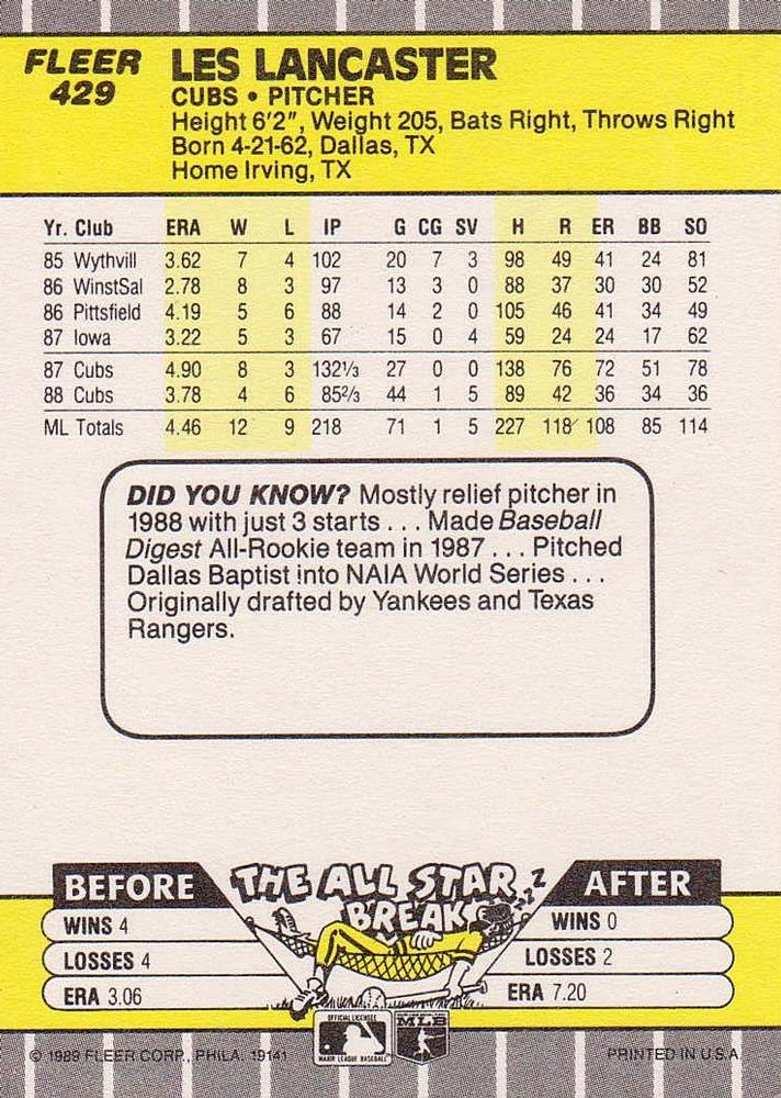 Les Lancaster  baseball card collectible - Main Image 2