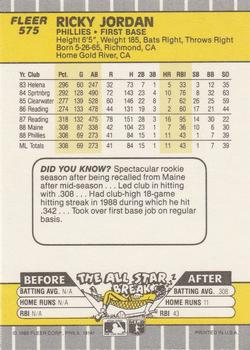Ricky Jordan  baseball card collectible - Main Image 2