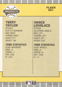 Terry Taylor / Vance Lovelace  baseball card collectible - Main Image 2