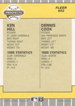 Ken Hill / Dennis Cook  baseball card collectible - Main Image 2