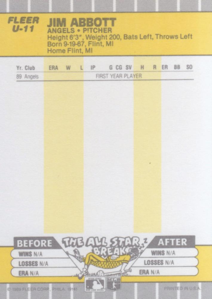 Jim Abbott  baseball card collectible - Main Image 2