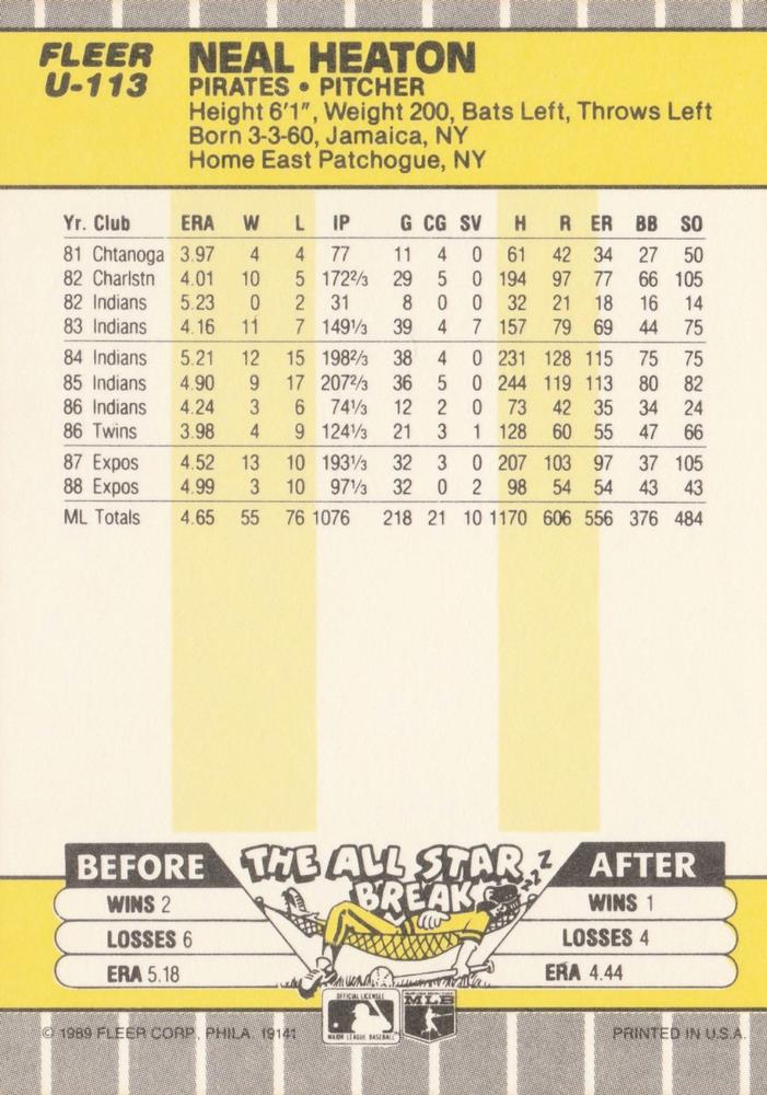 Neal Heaton  baseball card collectible - Main Image 2