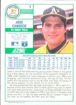 Jose Canseco  baseball card collectible - Main Image 2