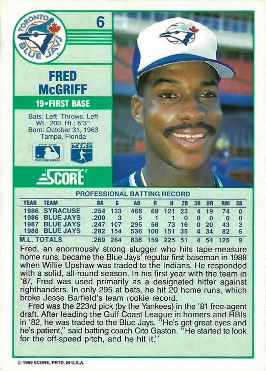 Fred McGriff  baseball card collectible - Main Image 2