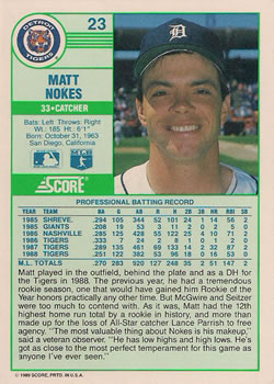 Matt Nokes  baseball card collectible - Main Image 2