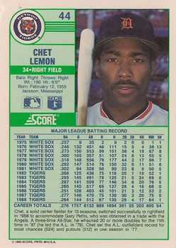 Chet Lemon  baseball card collectible - Main Image 2