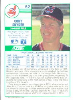 Cory Snyder  baseball card collectible - Main Image 2
