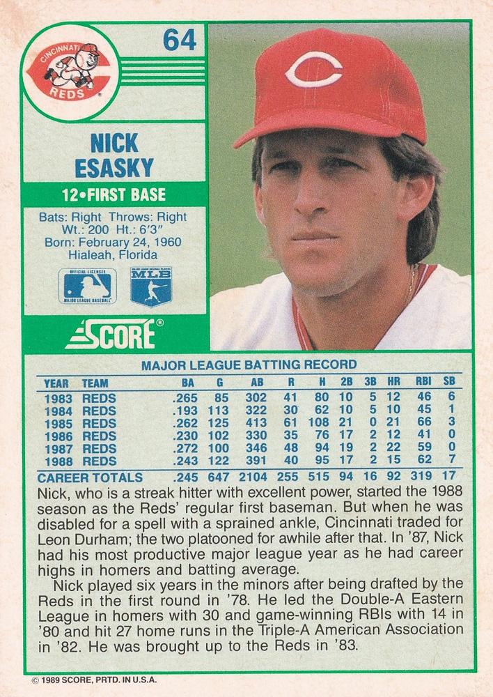 Nick Esasky  baseball card collectible - Main Image 2