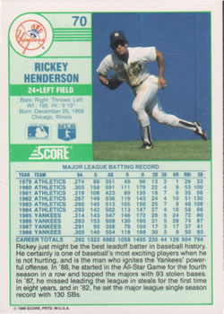 Rickey Henderson  baseball card collectible - Main Image 2