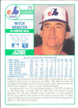 Mitch Webster  baseball card collectible - Main Image 2