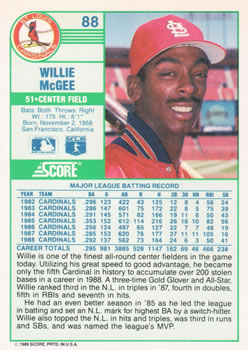 Willie McGee  baseball card collectible - Main Image 2