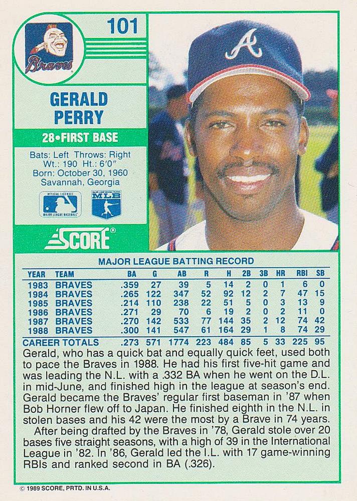 Gerald Perry  baseball card collectible - Main Image 2