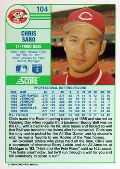 Chris Sabo  baseball card collectible - Main Image 2