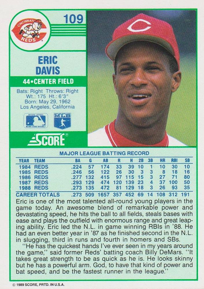 Eric Davis  baseball card collectible - Main Image 2