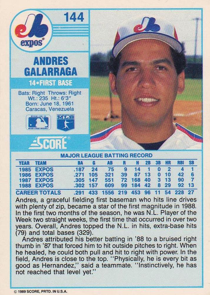Andres Galarraga  baseball card collectible - Main Image 2