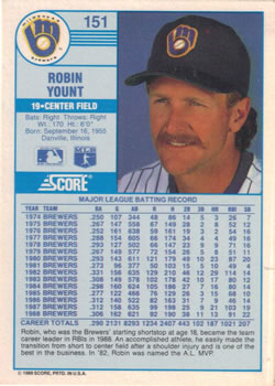 Robin Yount  baseball card collectible - Main Image 2