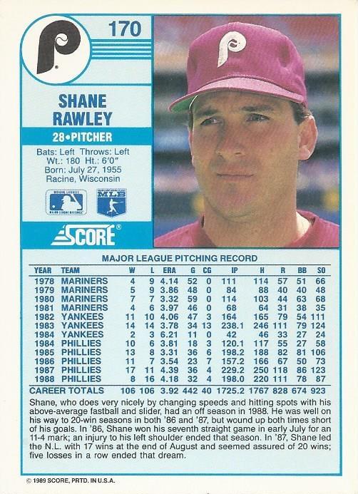 Shane Rawley  baseball card collectible - Main Image 2