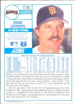Craig Lefferts  baseball card collectible - Main Image 2