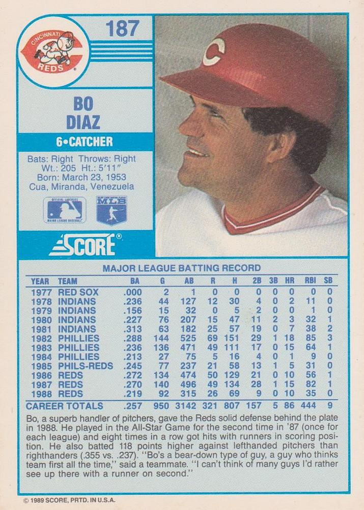 Bo Diaz  baseball card collectible - Main Image 2