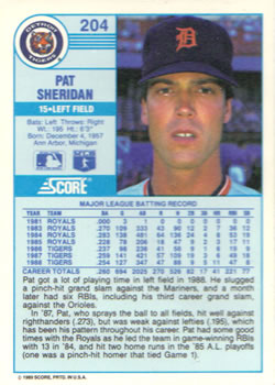 Pat Sheridan  baseball card collectible - Main Image 2