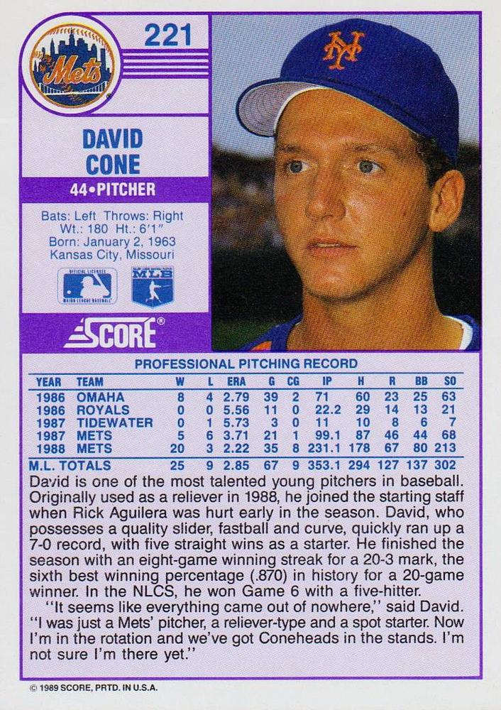 David Cone  baseball card collectible - Main Image 2