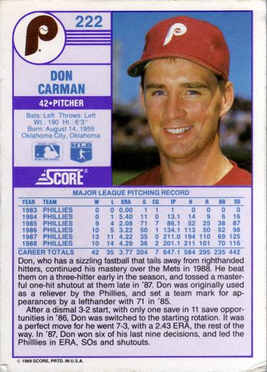 Don Carman  baseball card collectible - Main Image 2